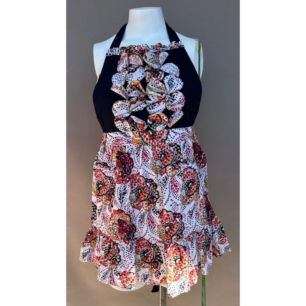 Anthropologie Cotton Halter Apron Ruffles Tiered‎ Full Size Pockets Multicolor